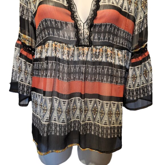 ❤️ 4/$20 Petticoat Alley Anthropologie boho top Women's medium Sheer Babydoll - Picture 4 of 14